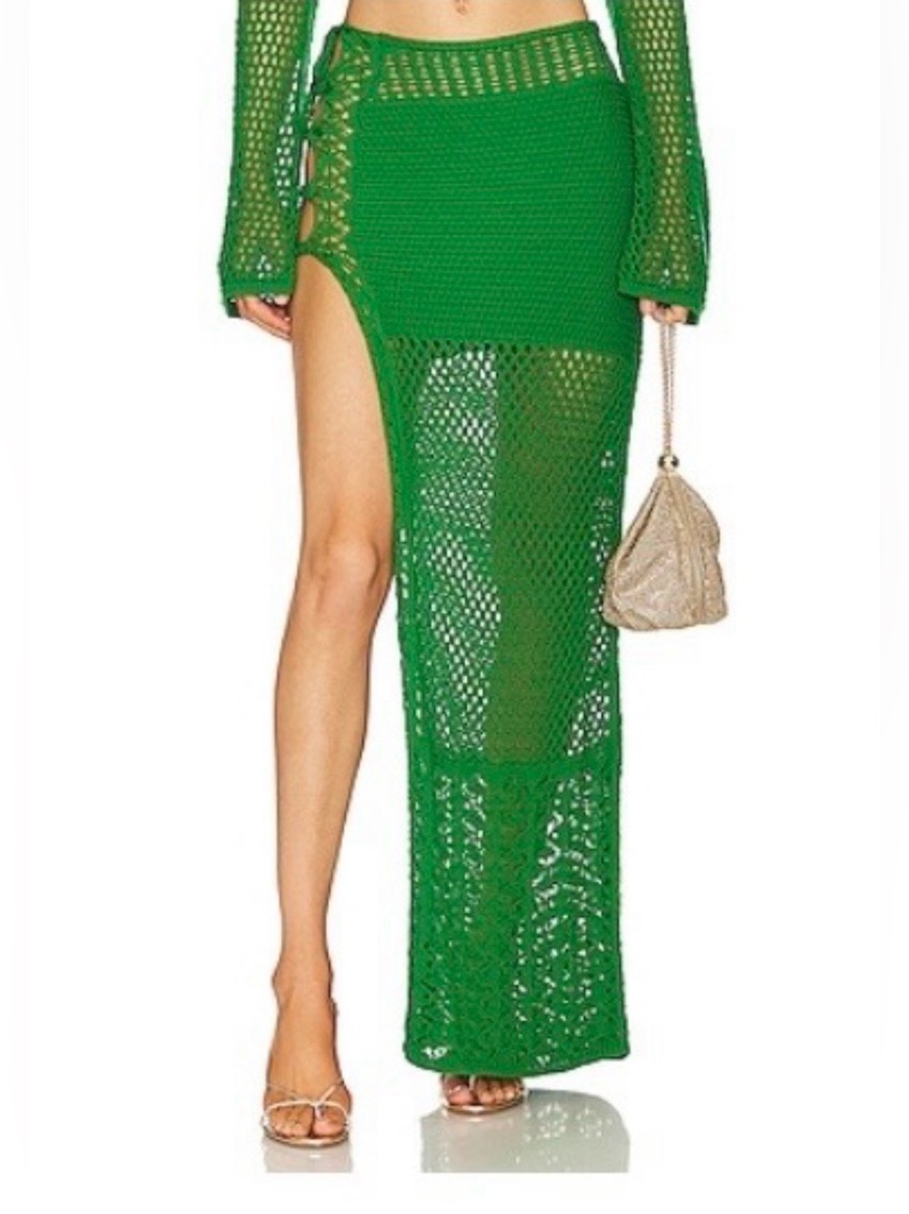 NBD Revolve VERONA Green Crochet Maxi Skirt Bodycon Spring Break Vacation Sz XS